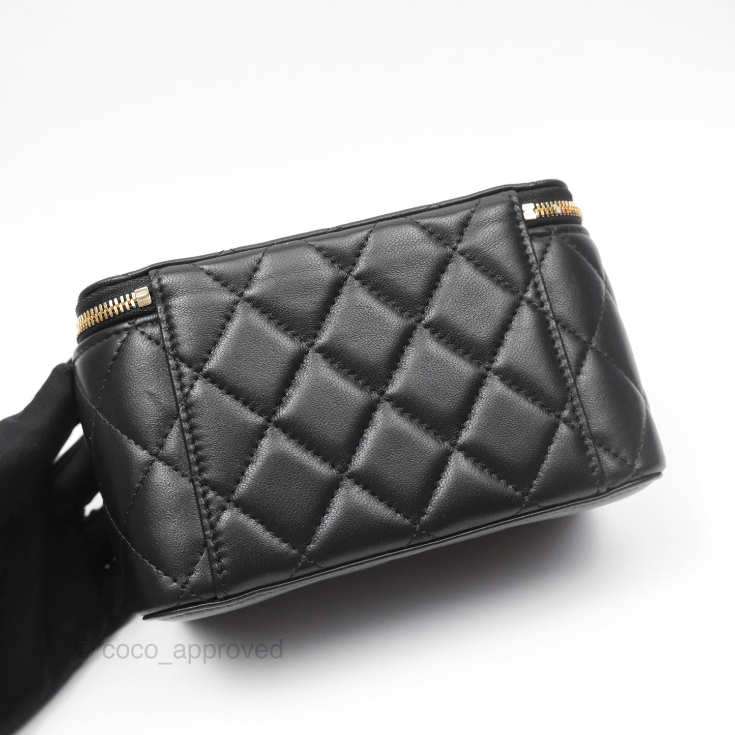 Chanel Vanity with COCO Heart Chain Black Lambskin Aged Gold Hardware