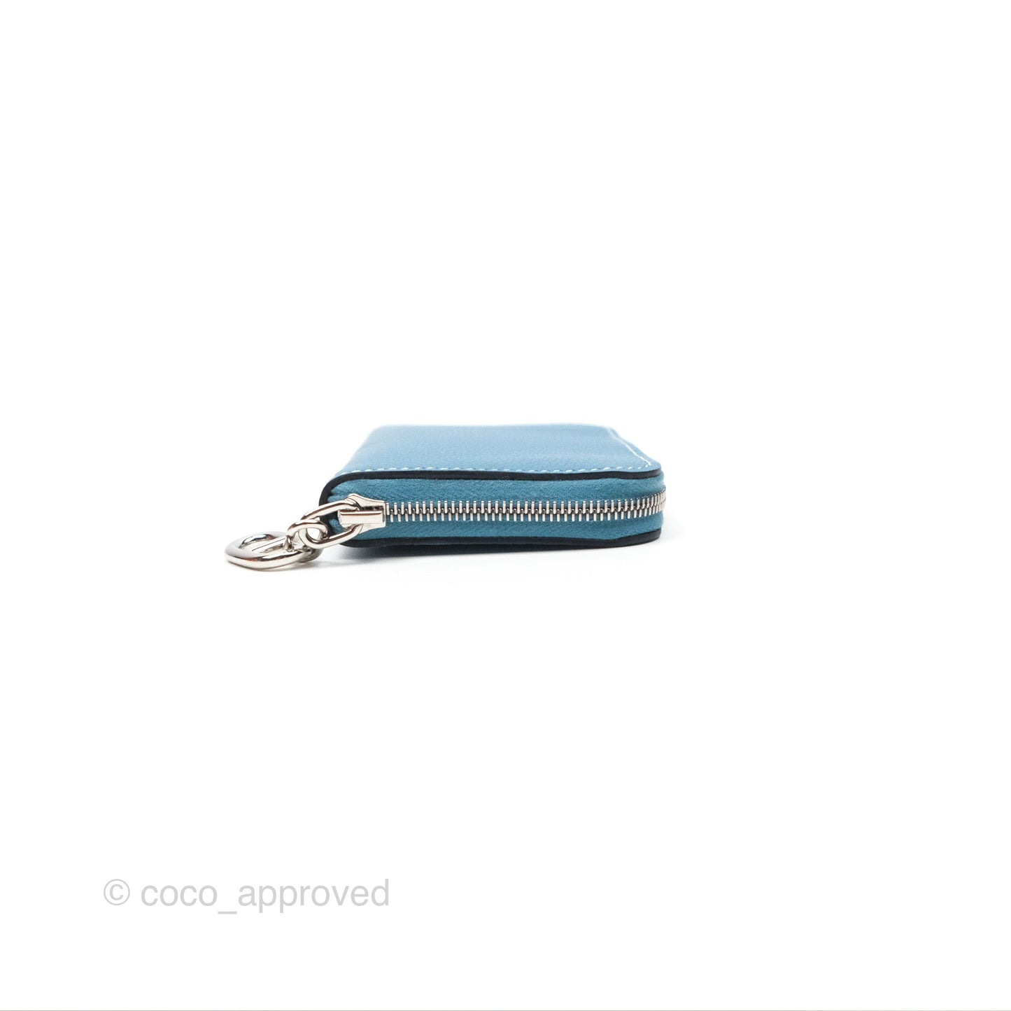 Hermès Zipengo Chaine d'Ancre Compact Card Holder Blue Jean 75 Evercolor Palladium Hardware