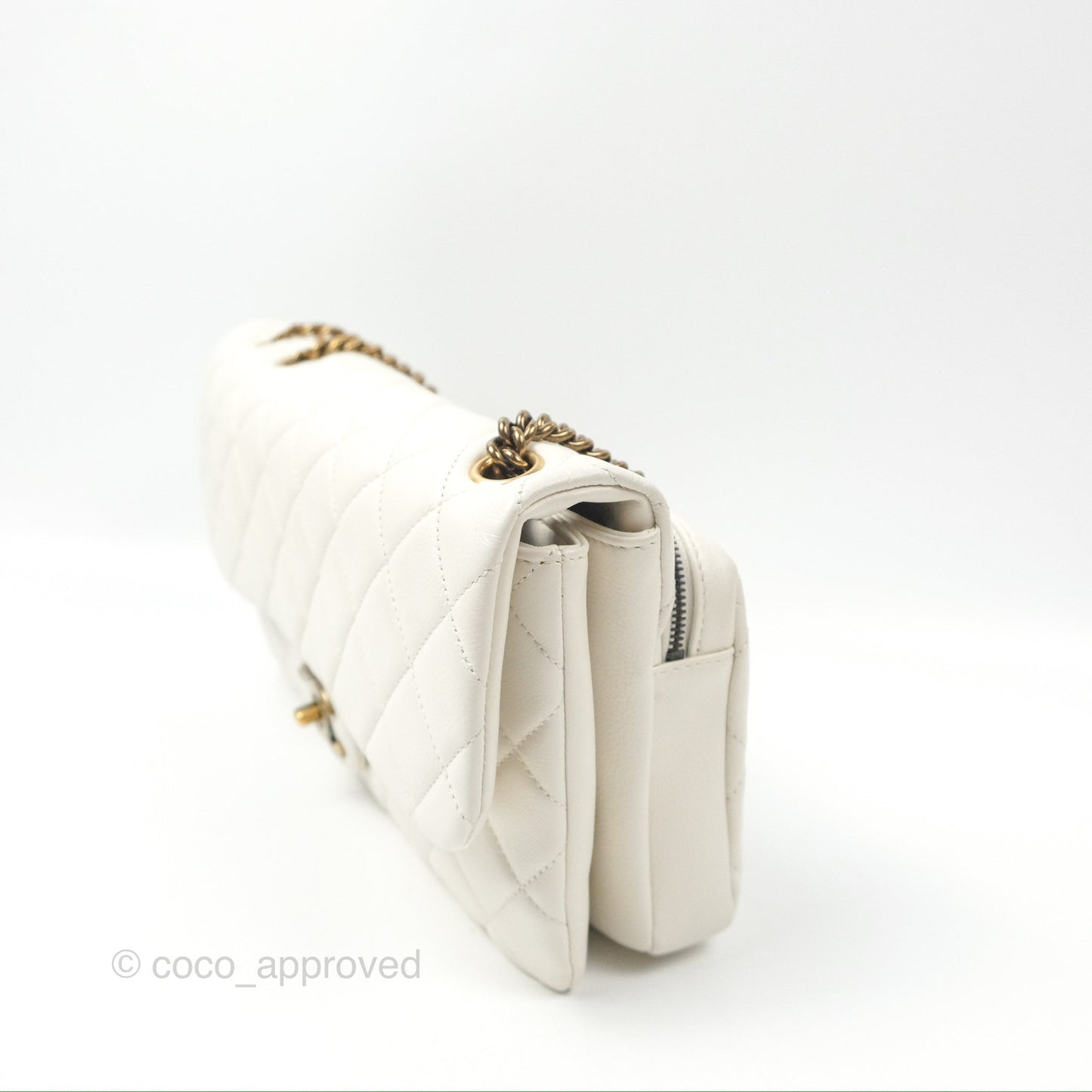 Chanel CC Crown Flap White Calfskin Antique Gold Hardware