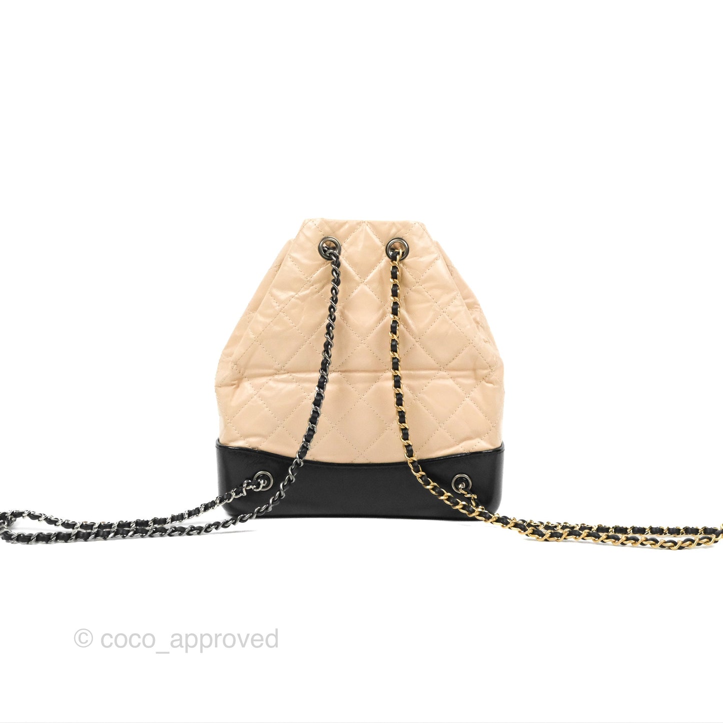 Chanel Small Gabrielle Backpack Beige Black Aged Calfskin