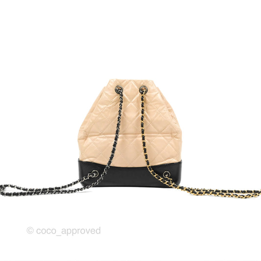 Chanel Small Gabrielle Backpack Beige Black Aged Calfskin