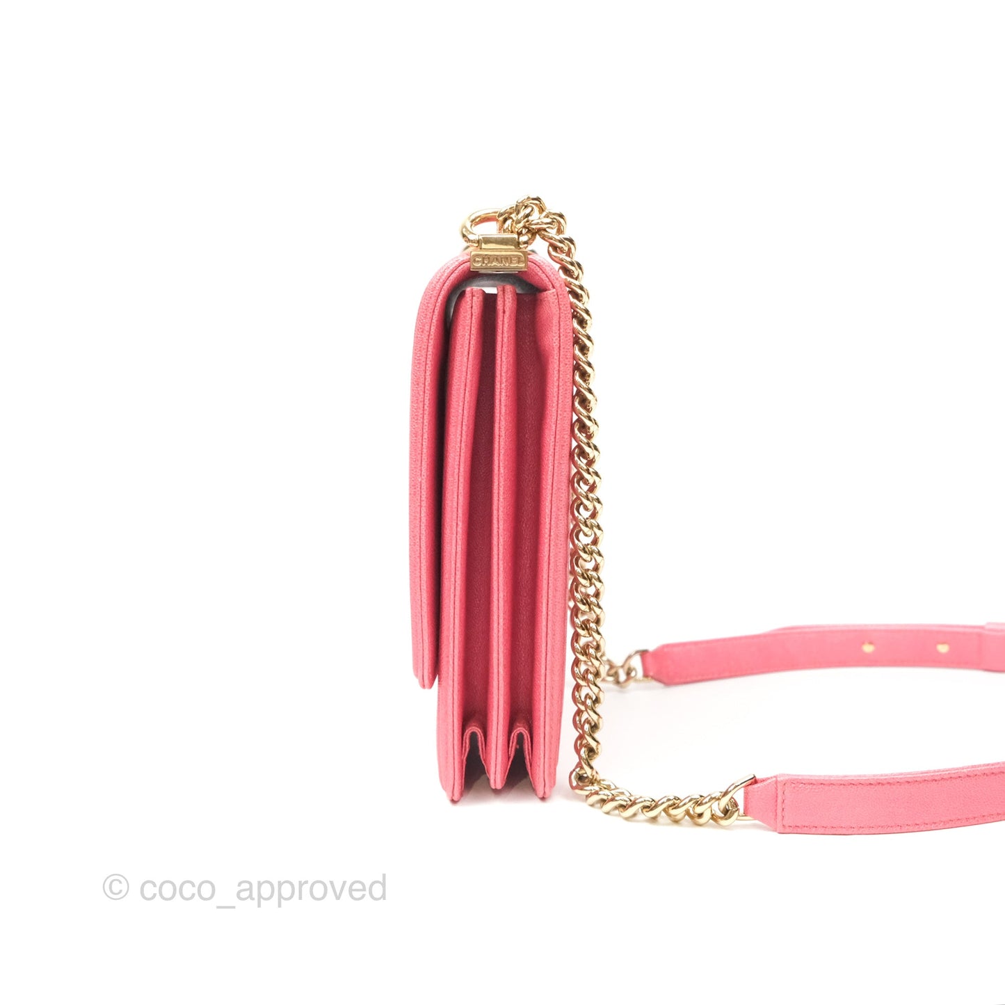 Chanel Quilted North South Boy Flap Iridescent Pink Caviar Gold Hardware