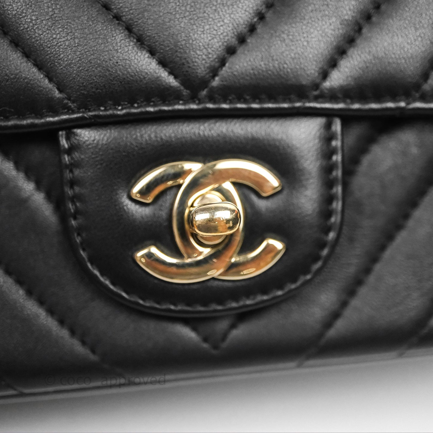 Chanel Quilted Mini Rectangular Chevron Black Lambskin Gold Hardware