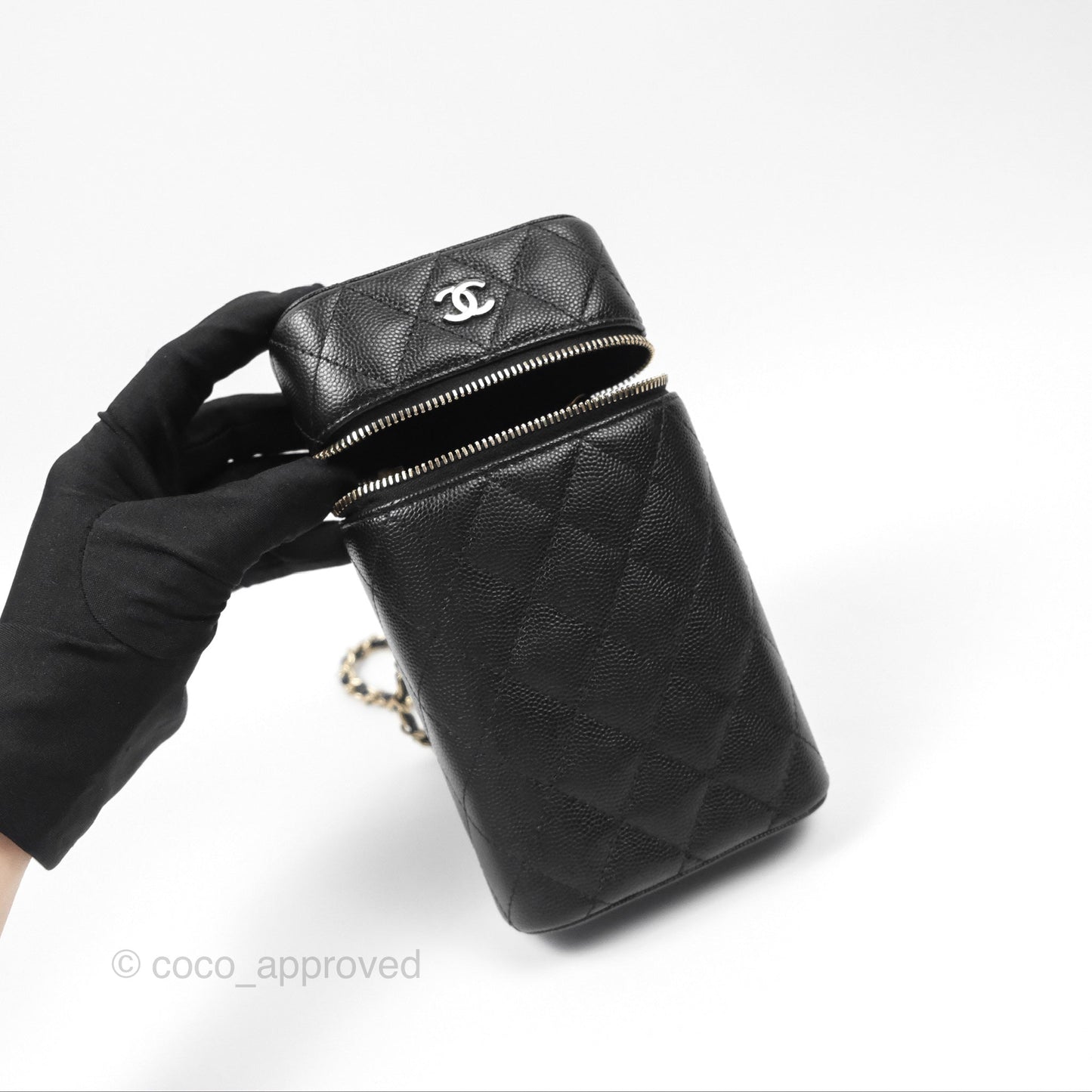 Chanel Vanity Phone Holder With Chain Black Caviar Gold Hardware