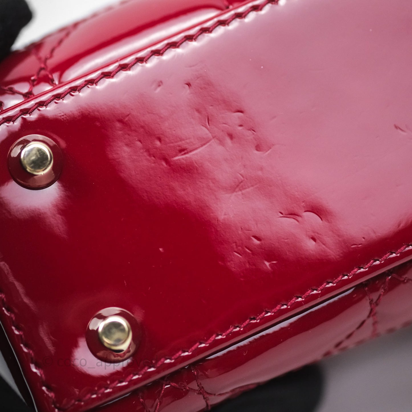 Christian Dior Mini Lady Dior Red Patent Cannage Gold Hardware