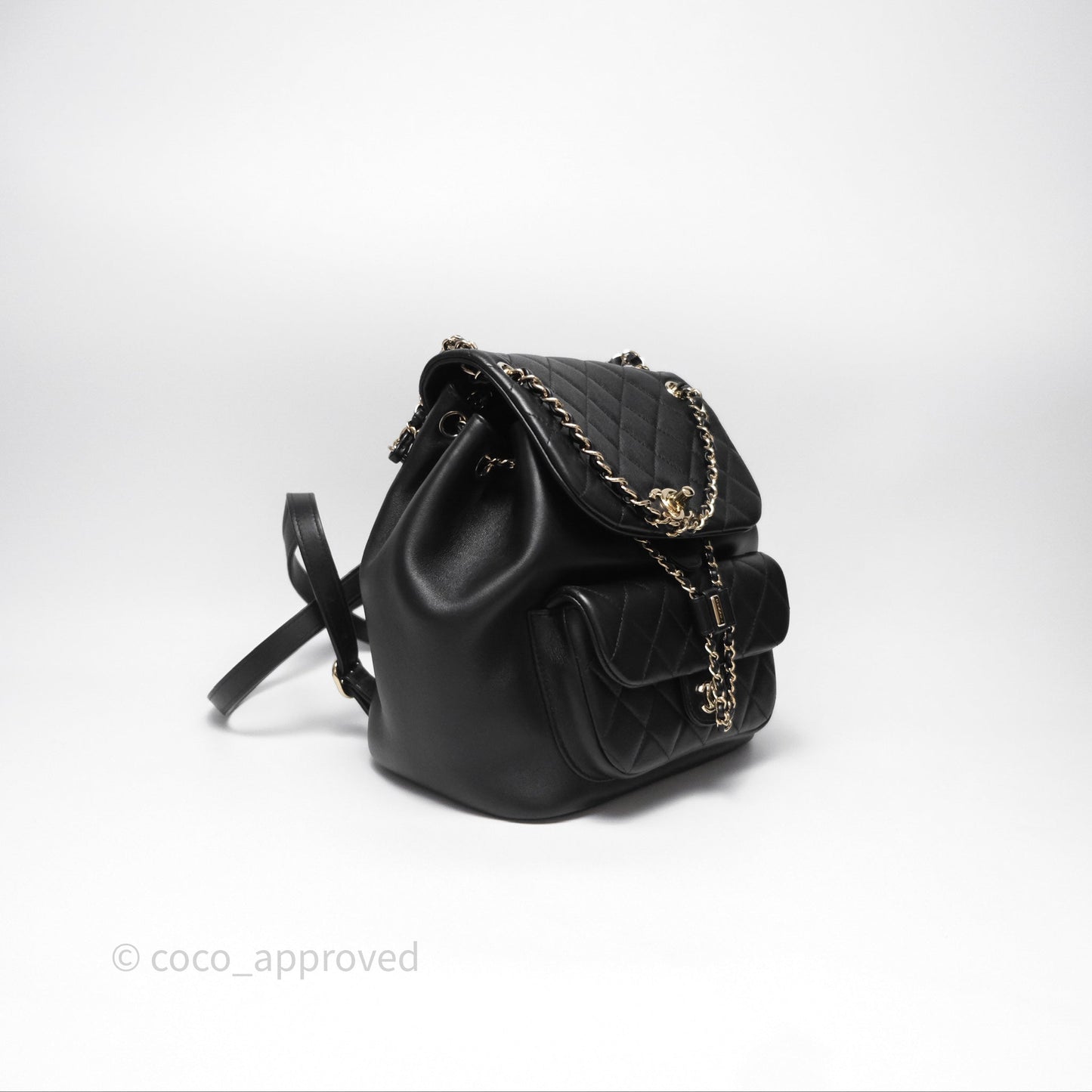 Chanel Quilted Large Duma Drawstring Backpack Black Lambskin Gold Hardware