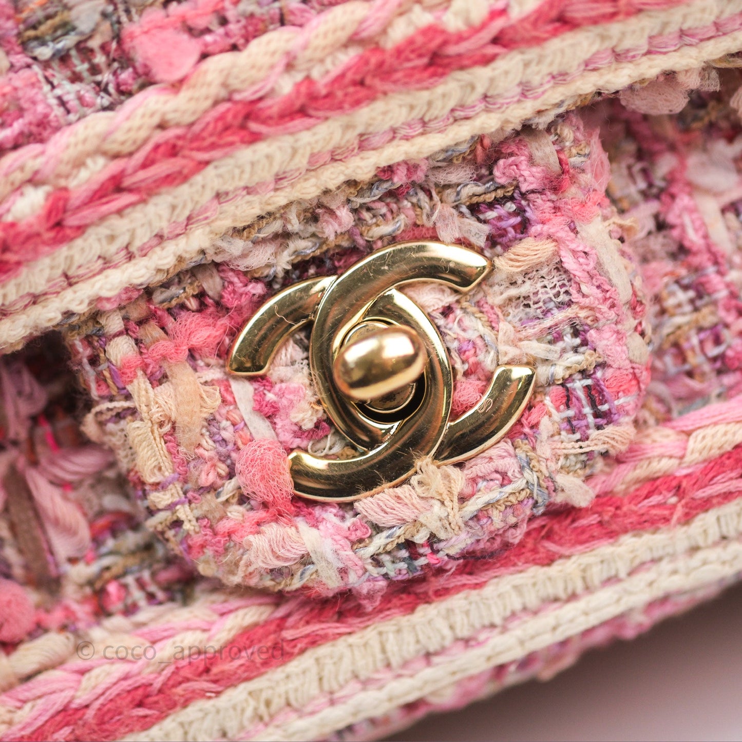 Chanel Mini Rectangular Flap Pink Tweed Braid Gold Hardware