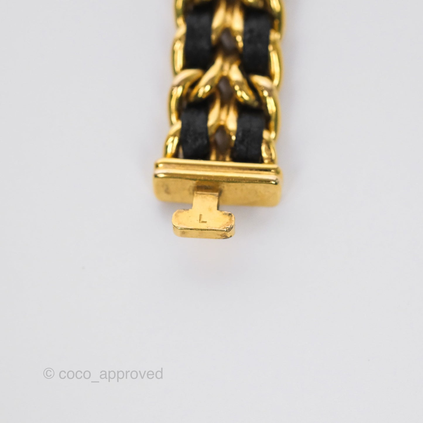 Chanel Vintage Première Watch Black Leather Gold Plated Size L