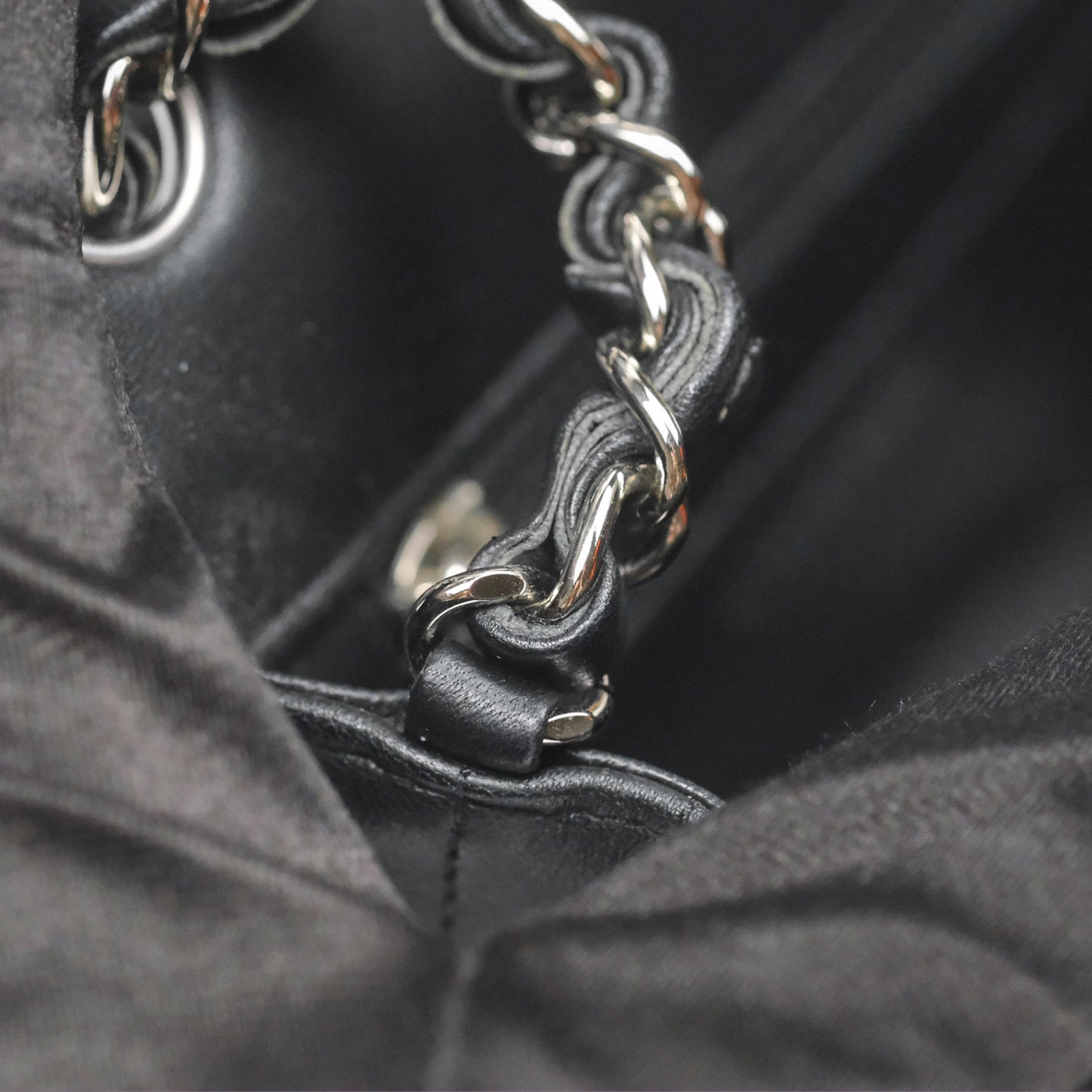 Chanel Mini Square Black Chevron Lambskin Silver Hardware