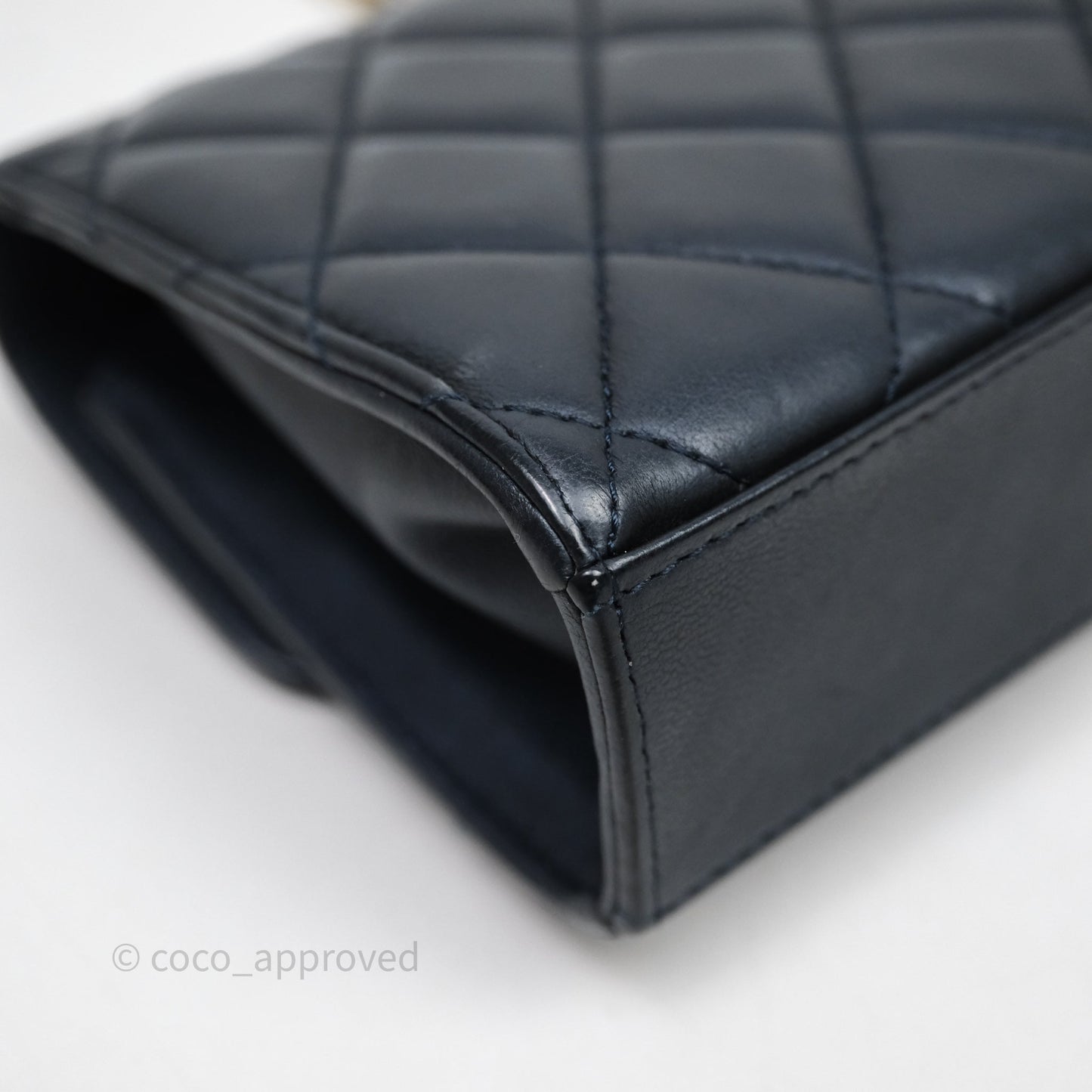 Chanel Mini Handle Clutch With Chain Iridescent Dark Navy Lambskin Gold Hardware