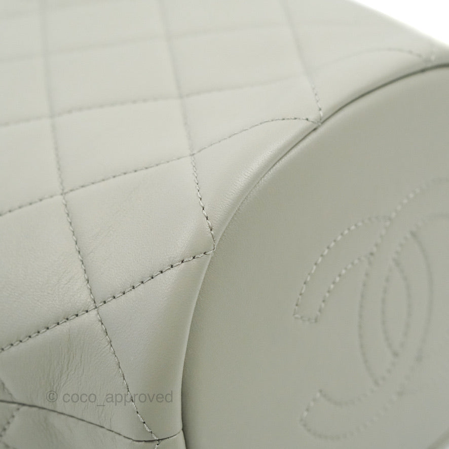 Chanel Quilted Drawstring Bucket Bag Grey Lambskin Gold Hardware 22C