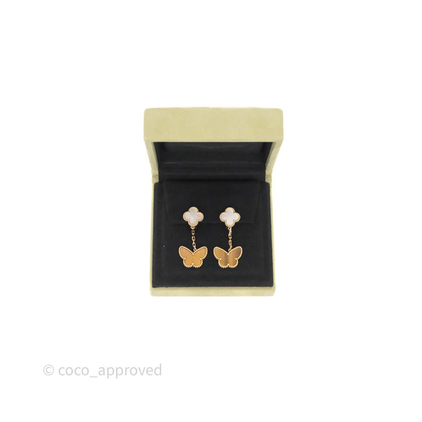Van Cleef & Arpels Lucky Alhambra 2-Motif Earrings White Mother-of-pearl Yellow Gold