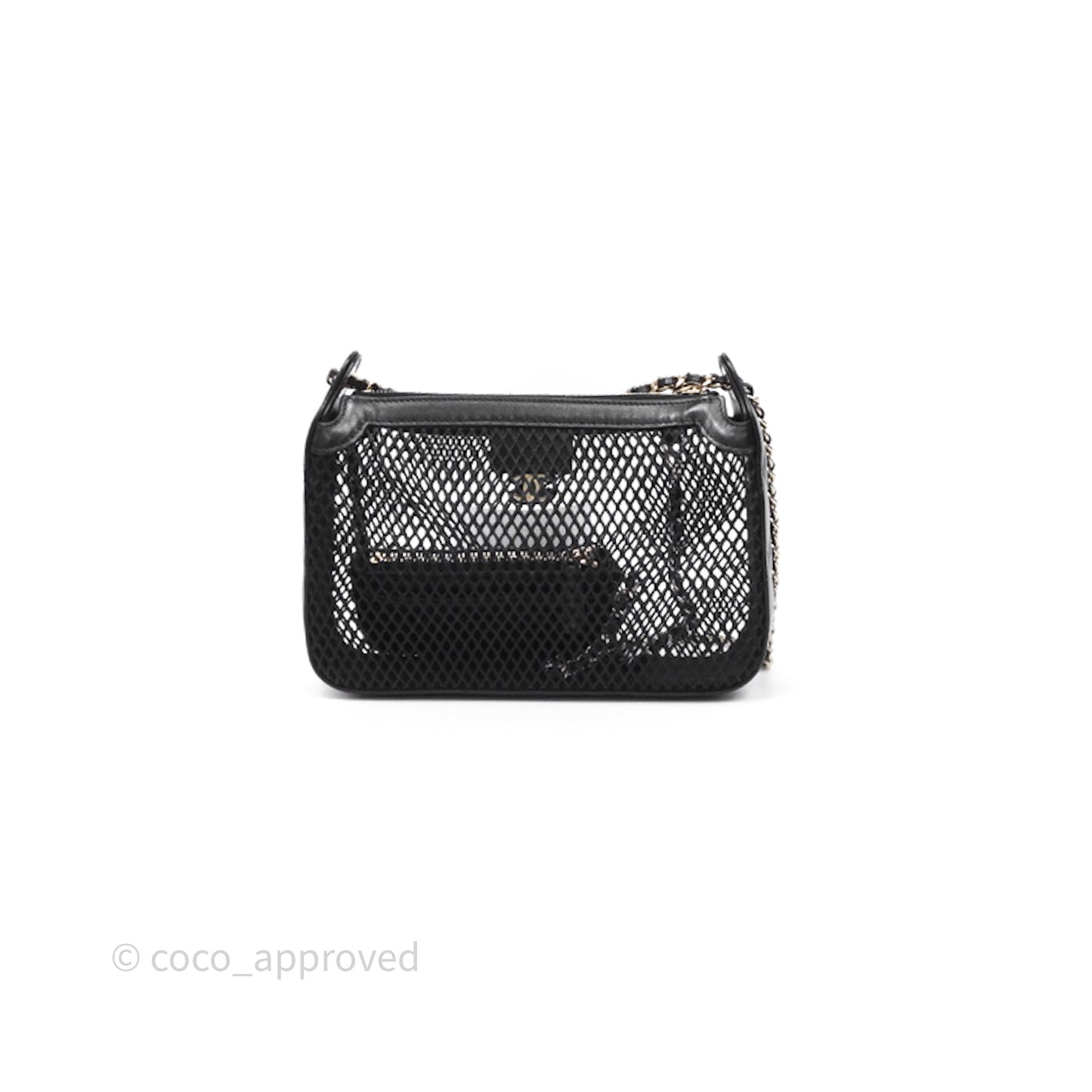 Chanel Mesh Clutch With Chain Black Shiny Lambskin Gold Hardware