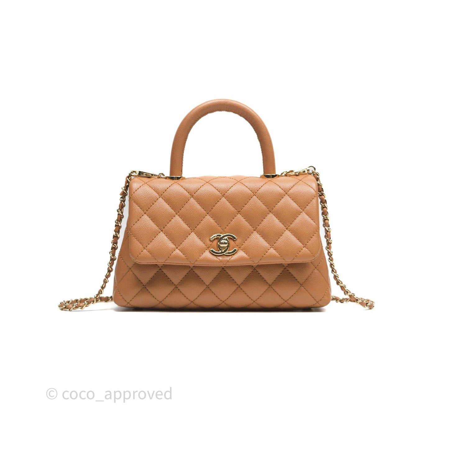 Chanel Small Coco Handle Dark Beige Caramel Caviar Gold Hardware