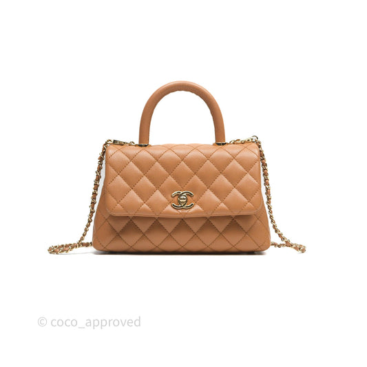 Chanel Small Coco Handle Dark Beige Caramel Caviar Gold Hardware