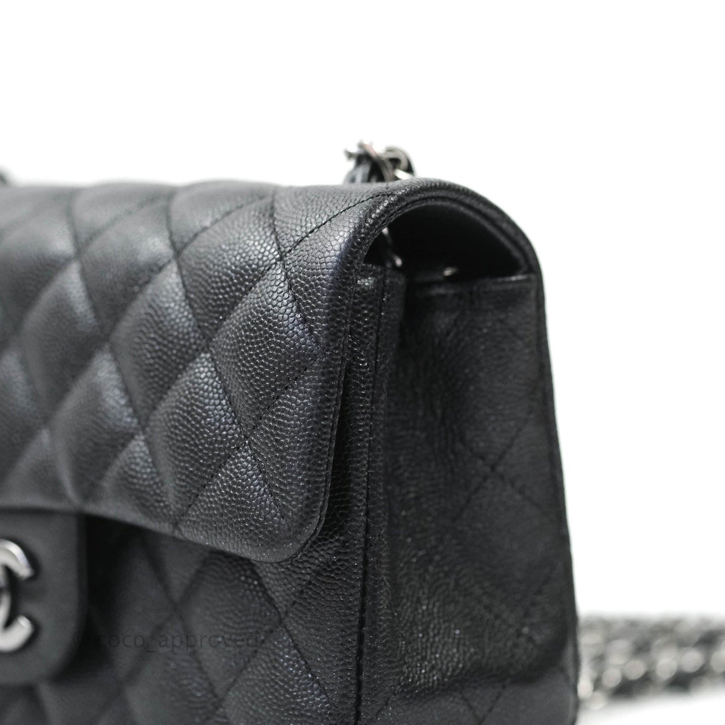 Chanel Classic Quilted Mini Rectangular Flap Iridescent Black Caviar Gun Metal 18C