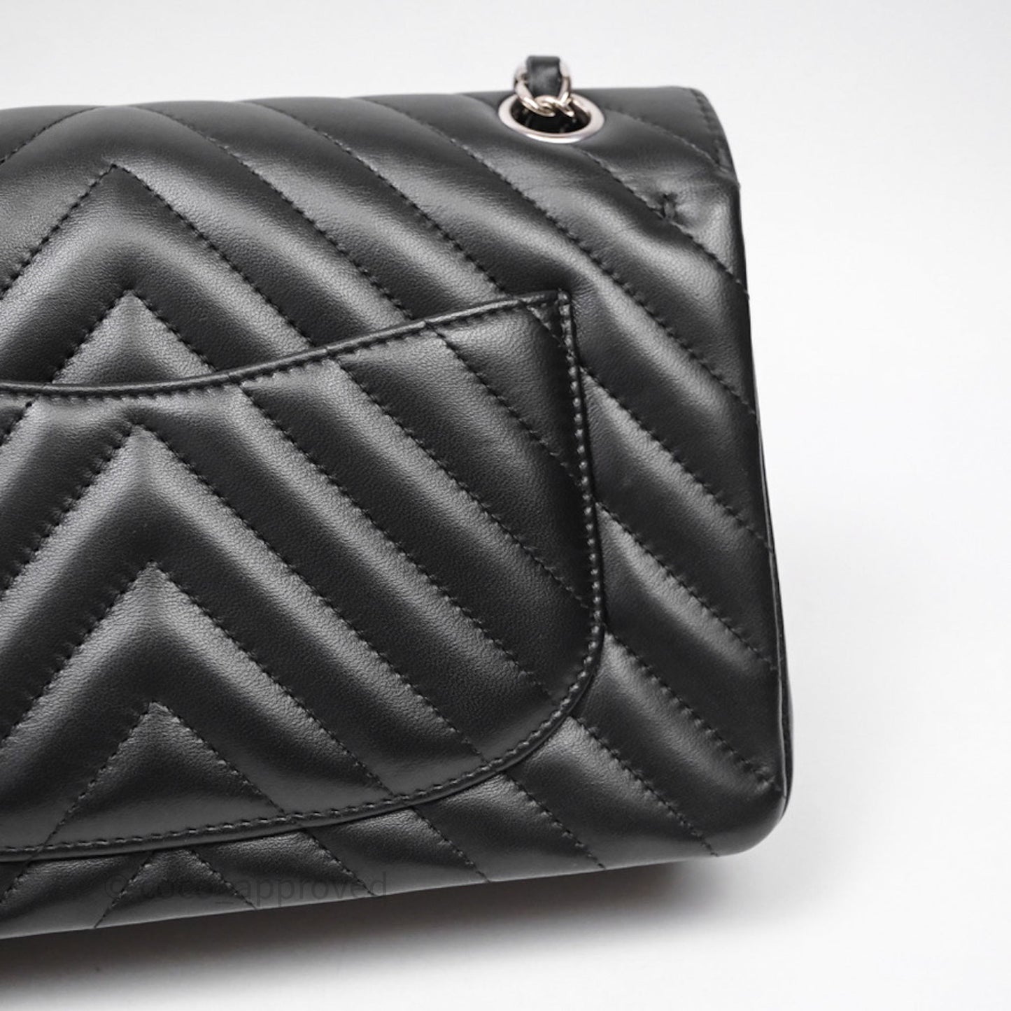 Chanel Small Classic Chevron Flap Black Lambskin Silver Hardware