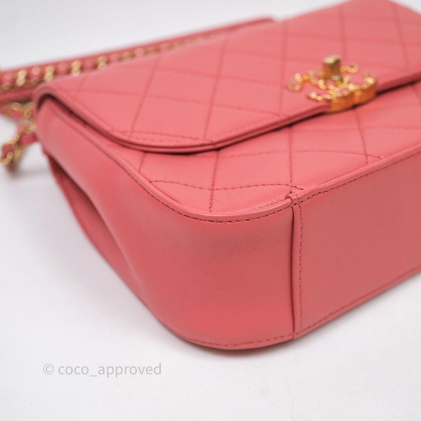 Chanel Quilted Chain Infinity Handle Bag Pink Lambskin Aged Gold Hardware