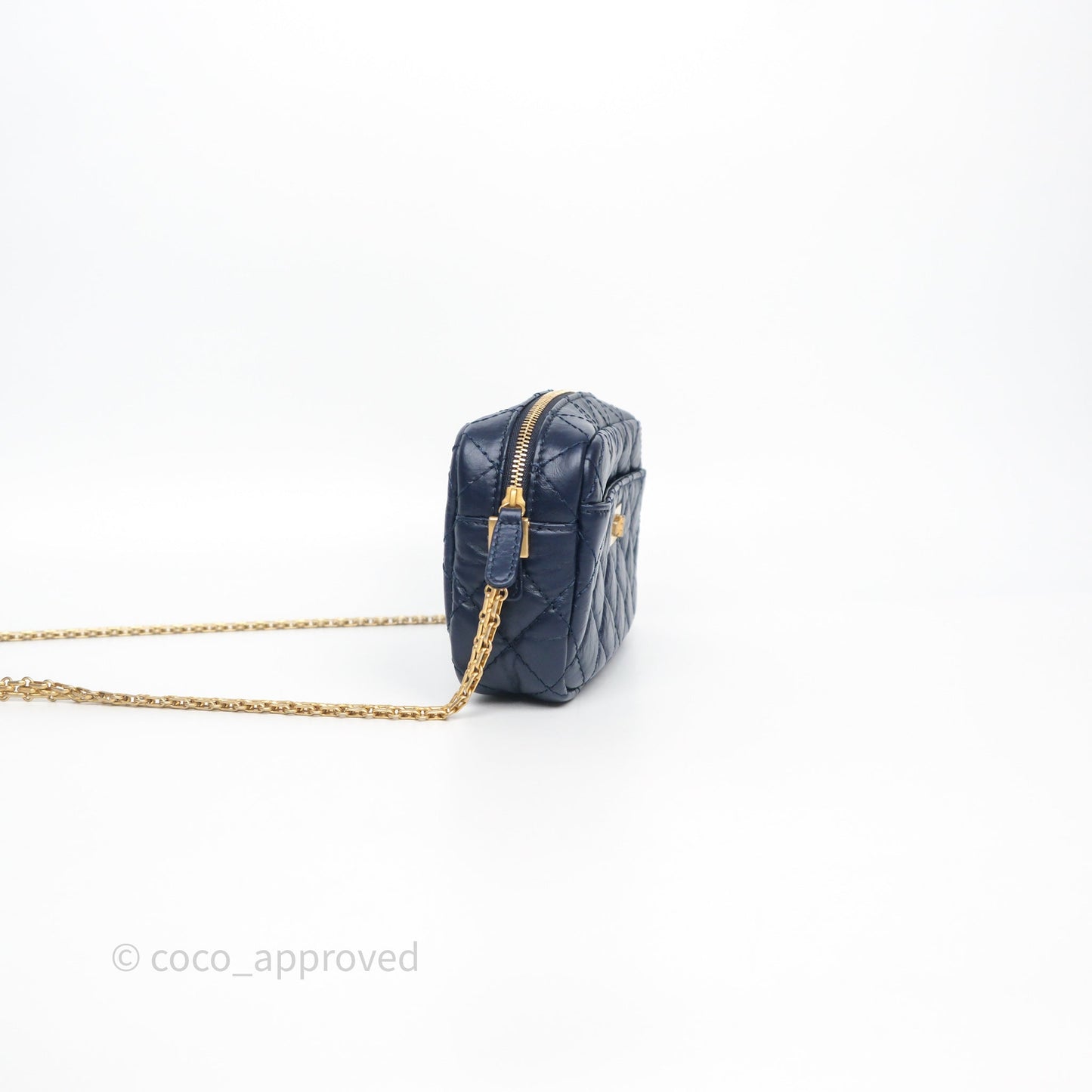 Chanel Quilted Mini Reissue Camera Case Navy Aged Calfskin Aged Gold Hardware