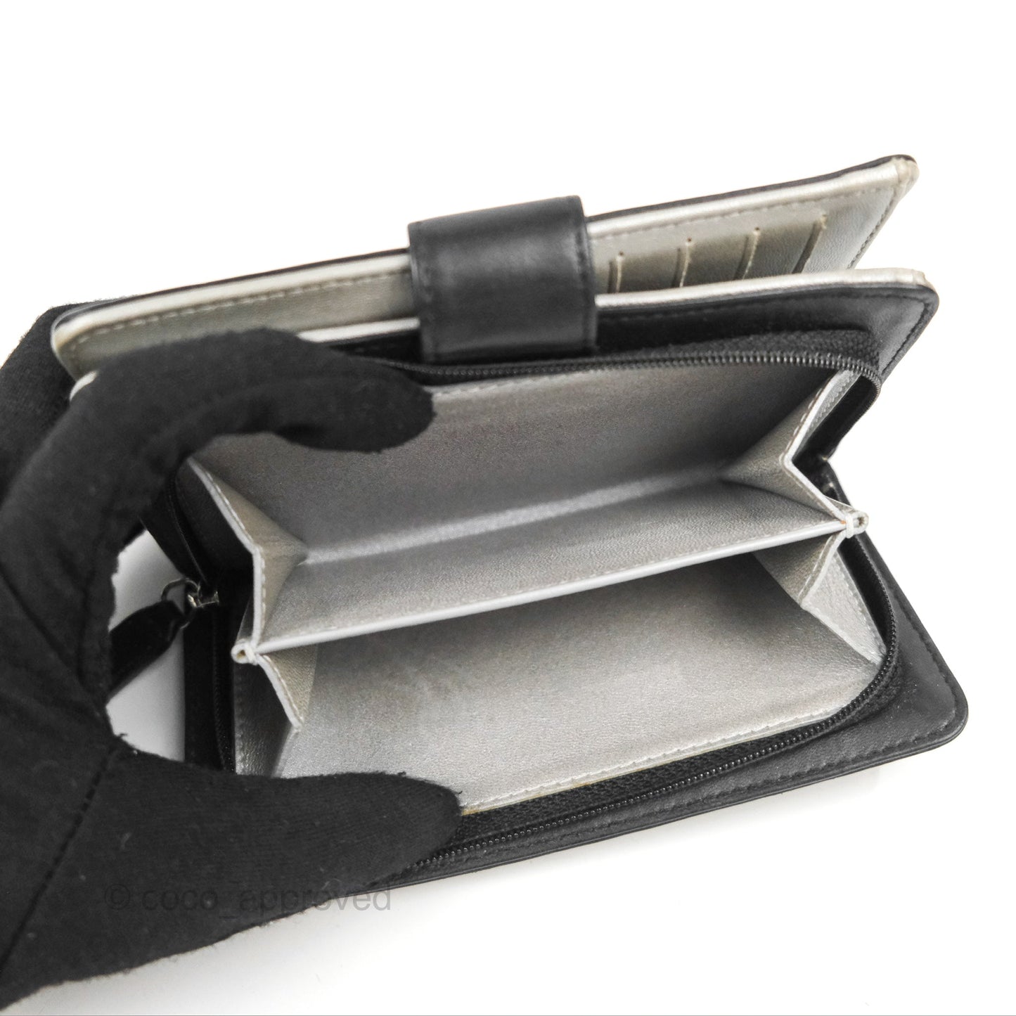 Chanel Wallet Black Camellia Embossed Lambskin Silver Hardware