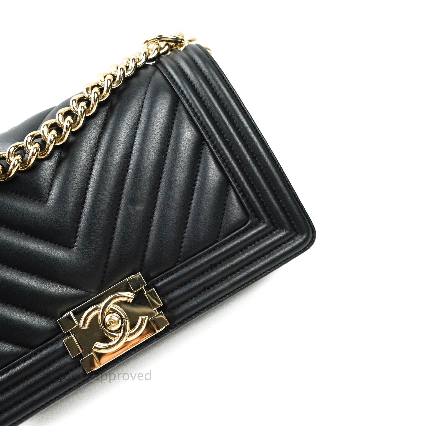 Chanel Chevron Medium Boy Bag Black Calfskin Gold Hardware
