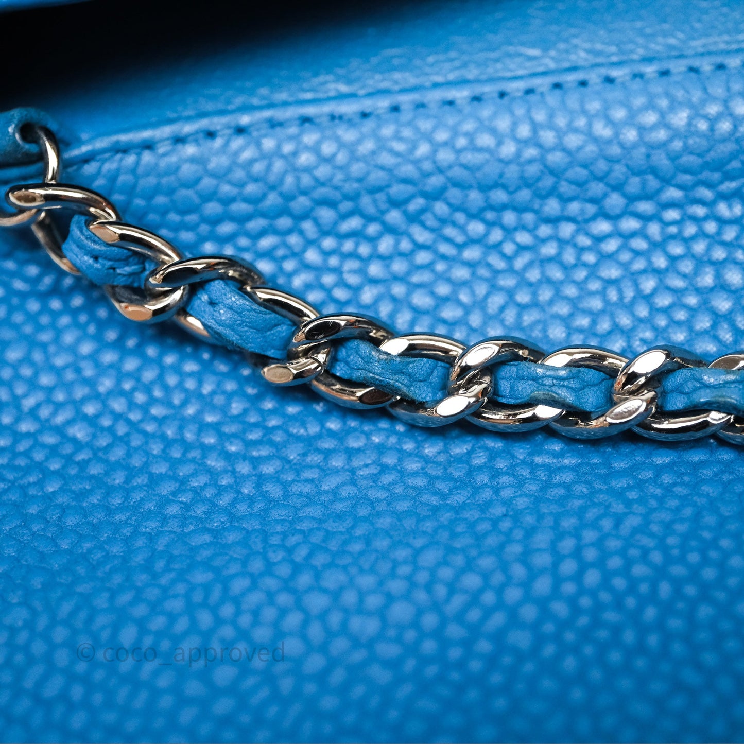 Chanel Quilted Clutch with Chain Caviar Azul Sliver Hardware