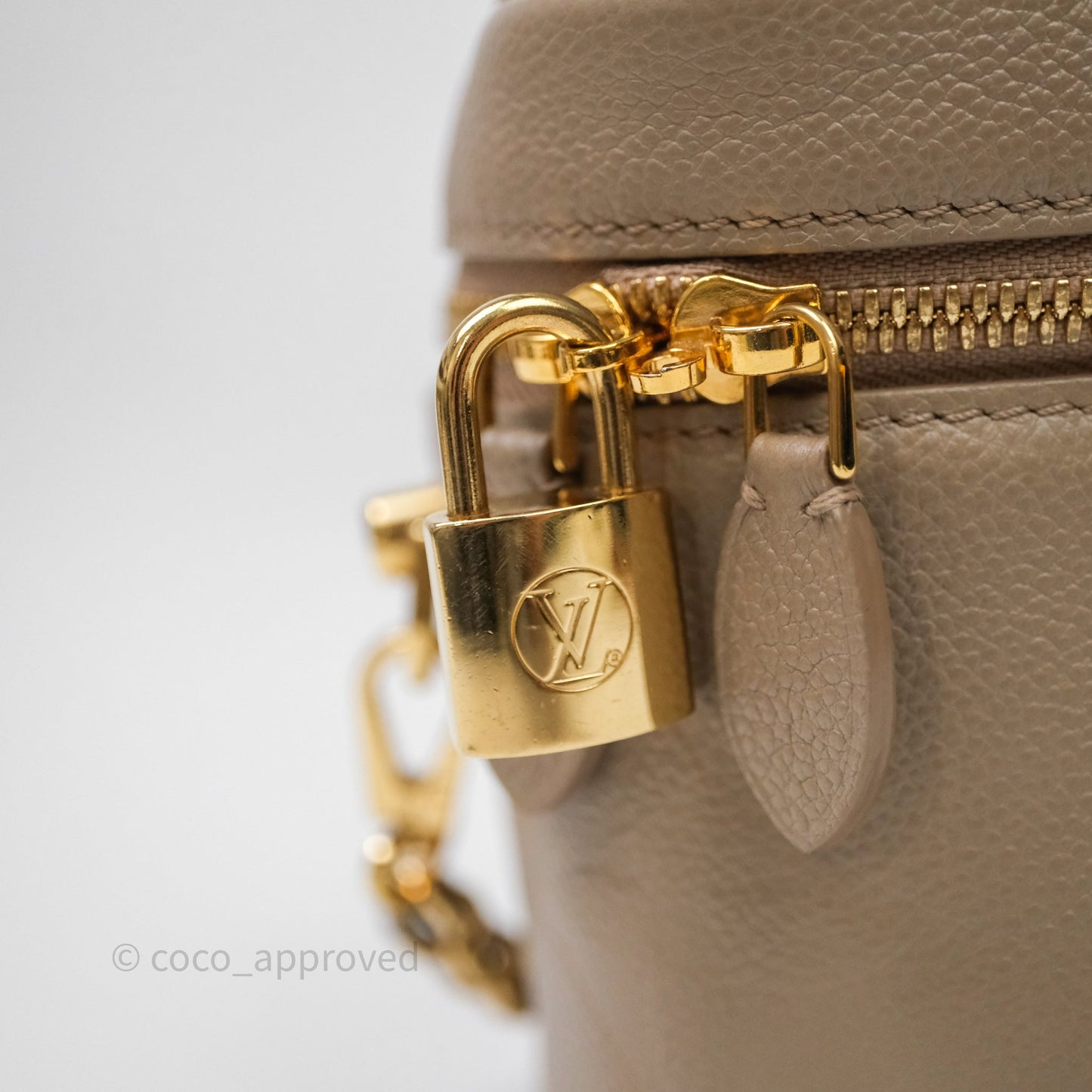 Louis Vuitton Monogram Empreinte Tourterelle Vanity PM Beige Gold Hardware