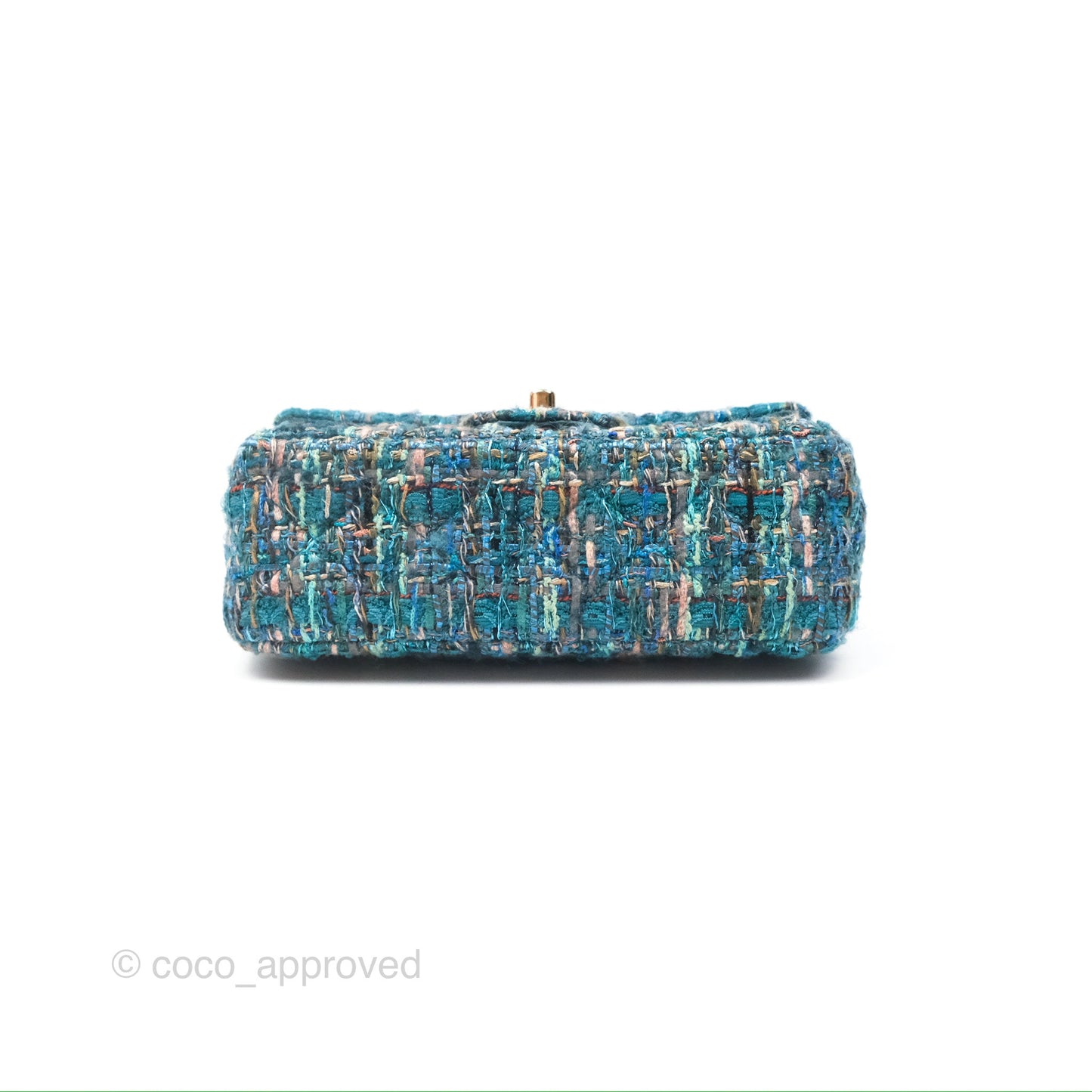Chanel Mini Rectangular Flap Teal Tweed Gold Hardware