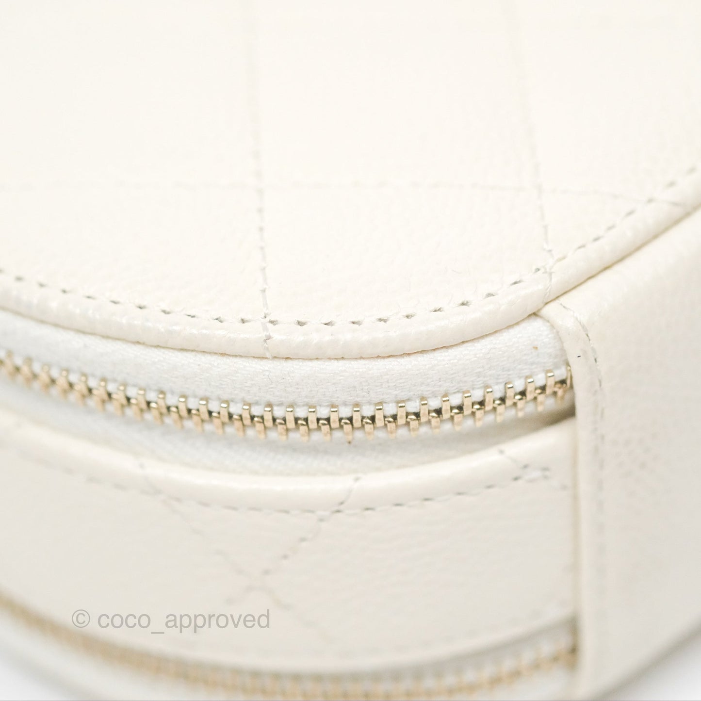 Chanel Mini Round Vanity Bag Handle With Care Ivory Caviar