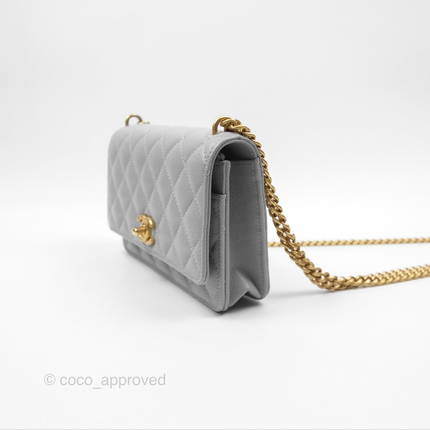 Chanel Heart Adjustable Chain WOC Grey Caviar Aged Gold Hardware