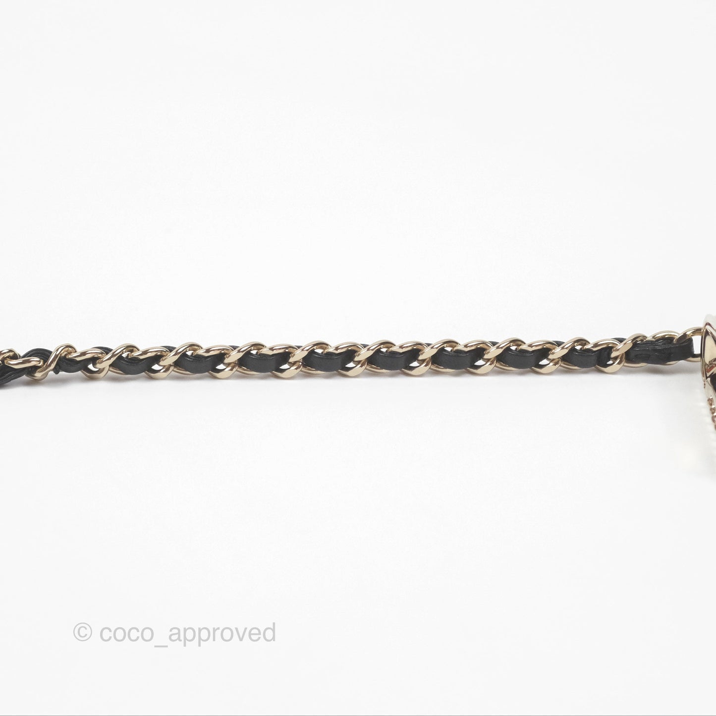 Chanel Flap Bag Charm Black Leather Chain Necklace Gold Tone 21S