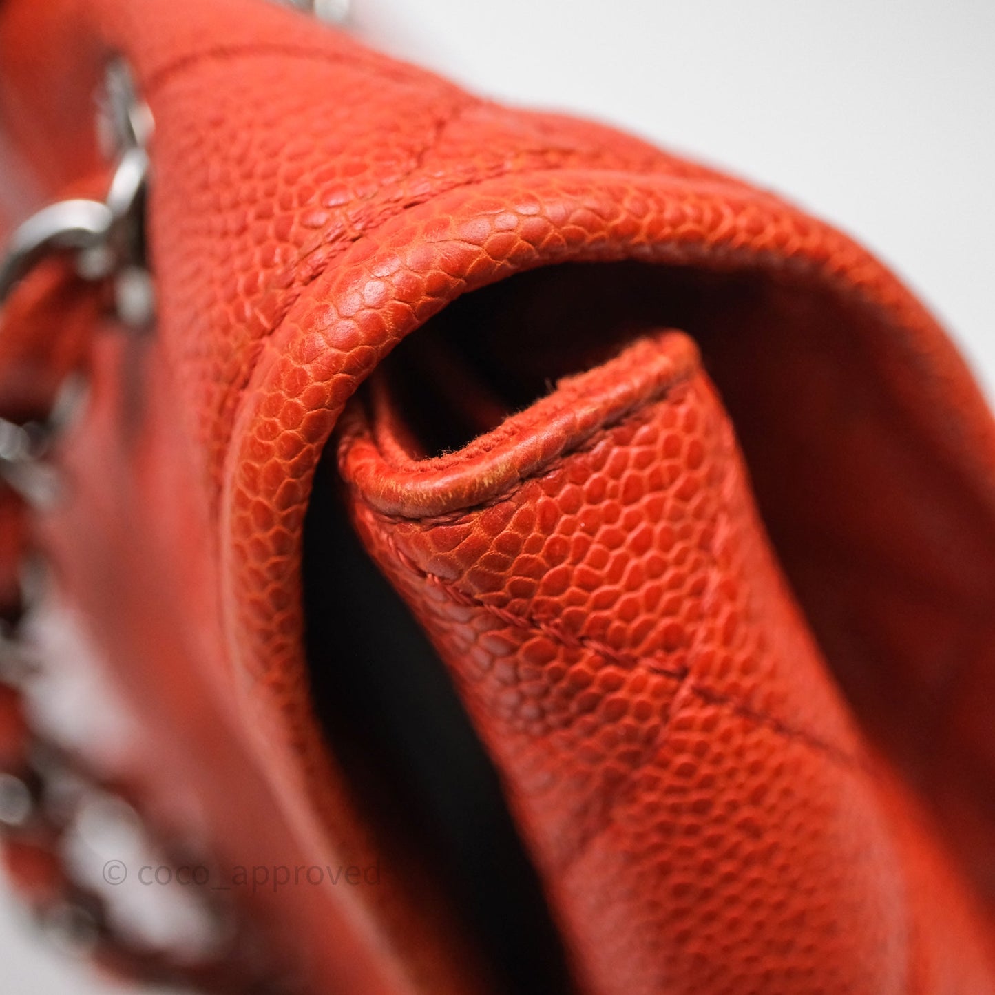 Chanel Flap Bag Caviar Orange Silver Hardware