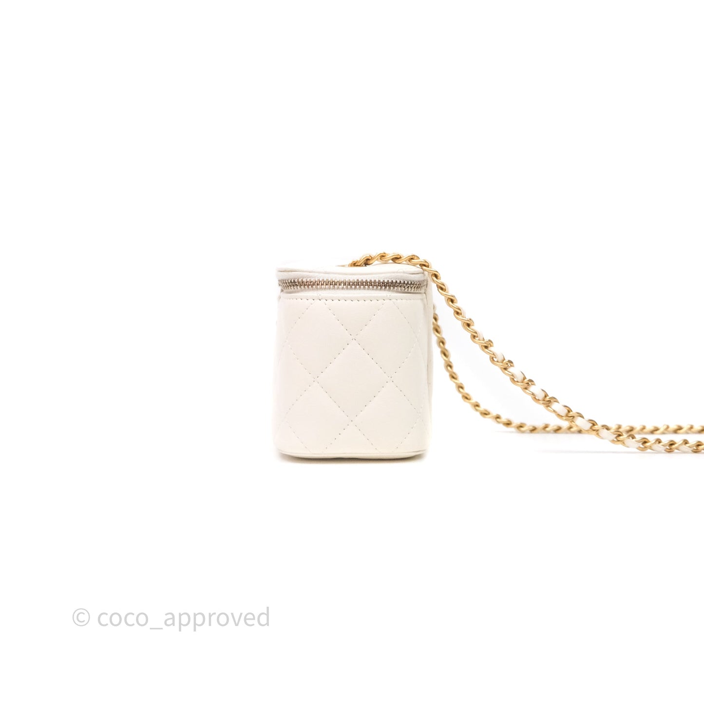 Chanel Quilted Pearl Crush Mini Vanity With Chain Ivory White Lambskin Aged Gold Hardware