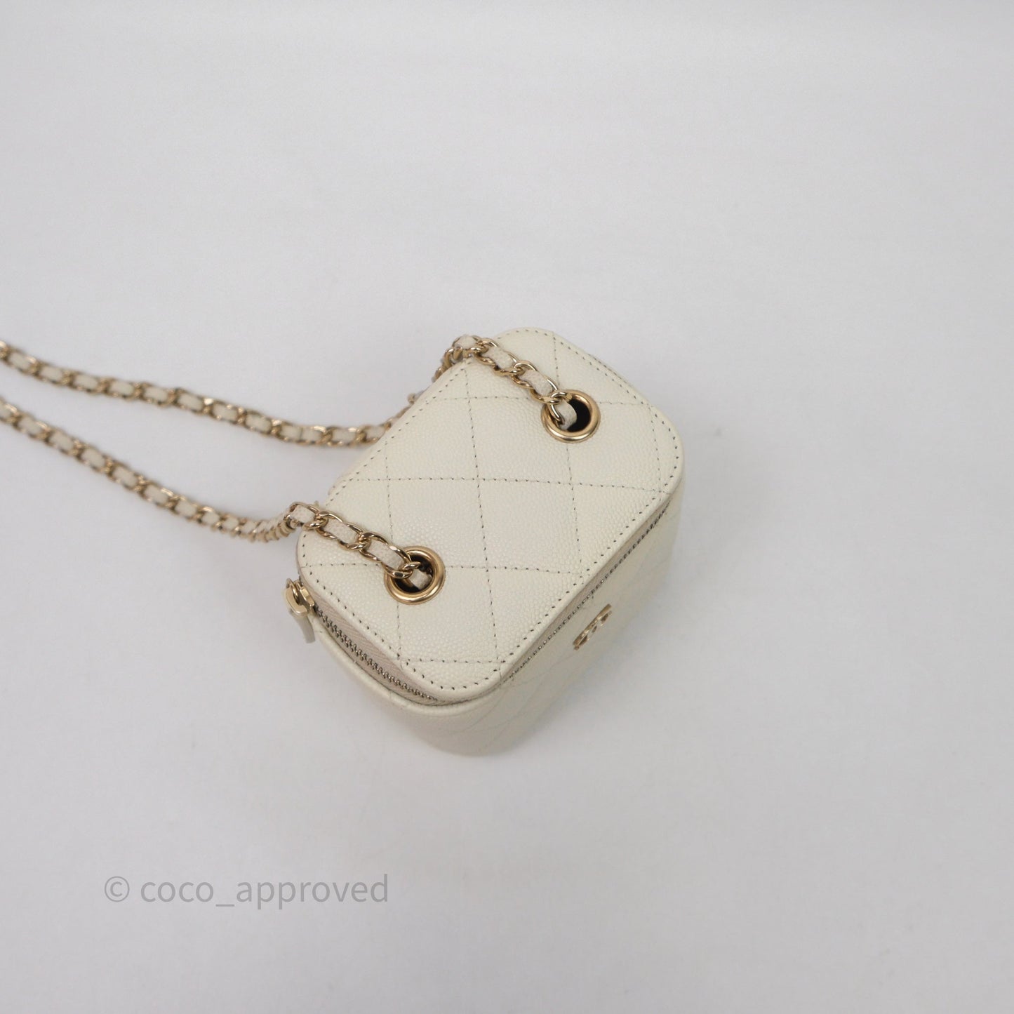 Chanel Mini Vanity With Chain White Caviar Gold Hardware