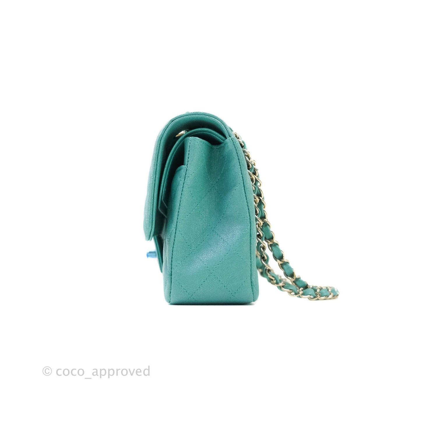 Chanel Classic M/L Medium Double Flap Iridescent Turquoise Caviar Gold Hardware 19S