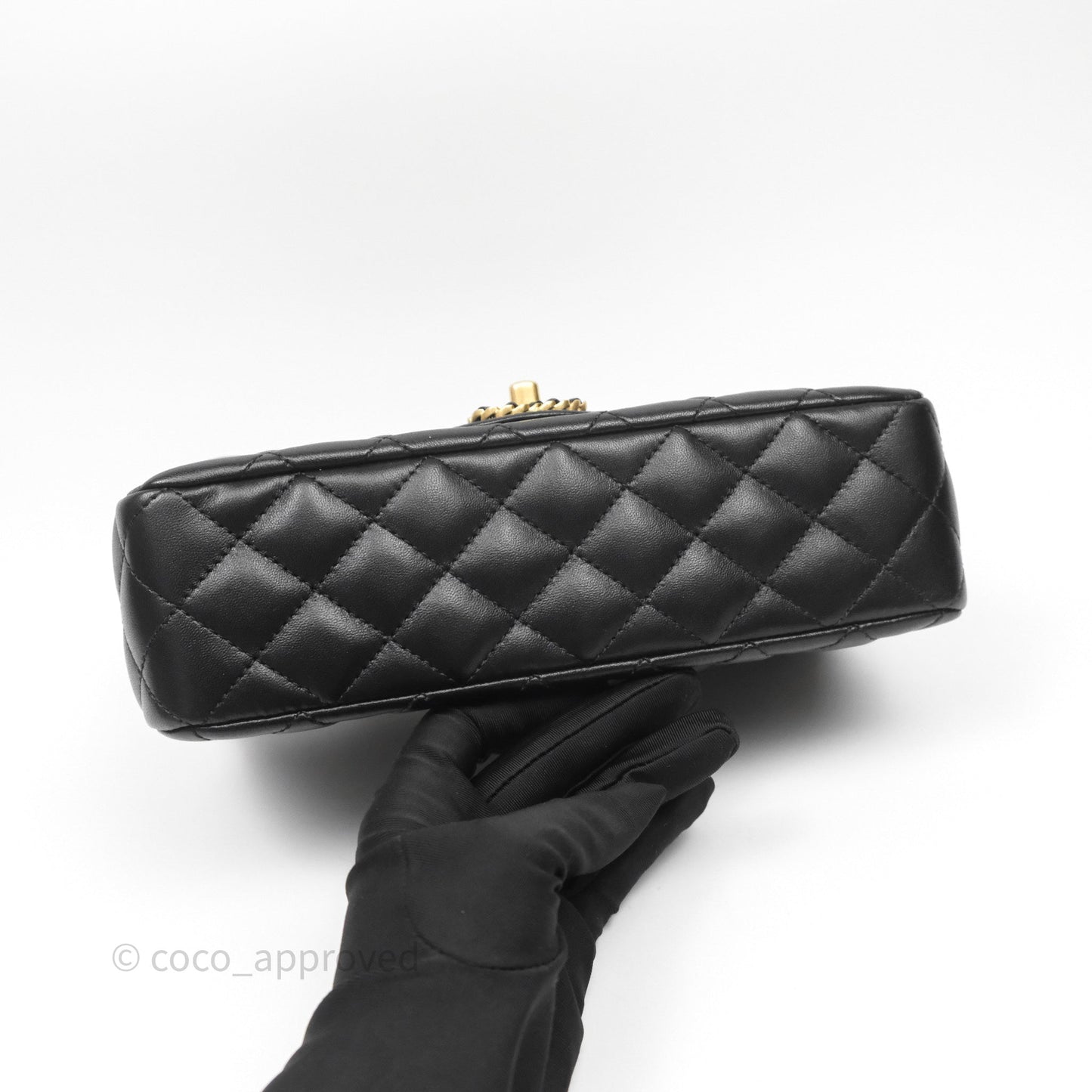 Chanel Logo Top Handle Small Flap Bag Black Lambskin Gold Hardware 24C