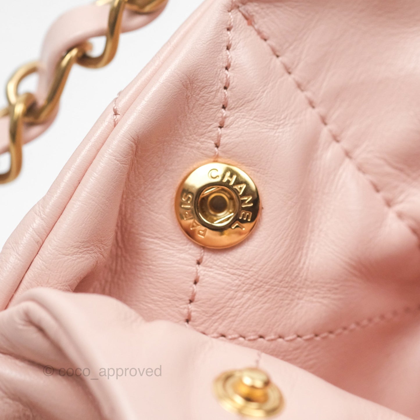 Chanel 22 Small Quilted Pink Shiny Crumpled Calfskin Aged Gold Hardware