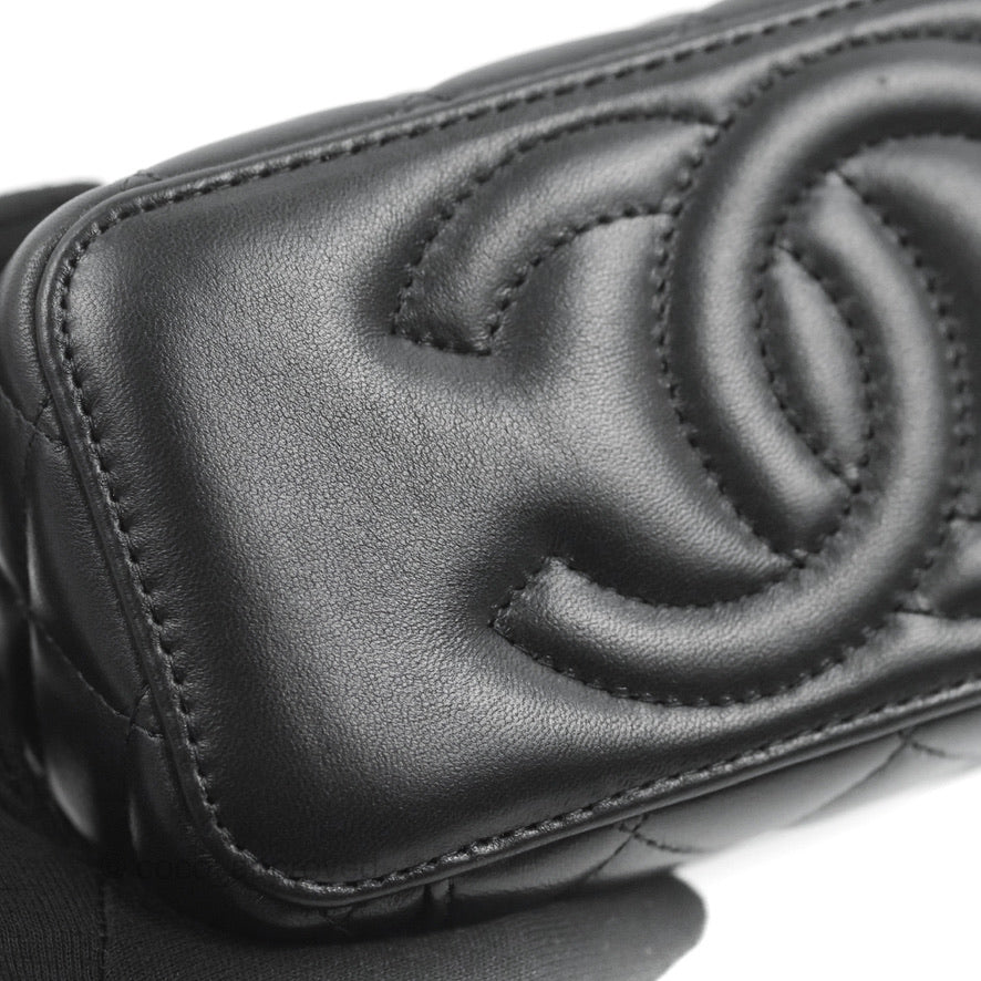 Chanel Vanity Rectangular with Top Handle Black Lambskin Aged Gold Hardware