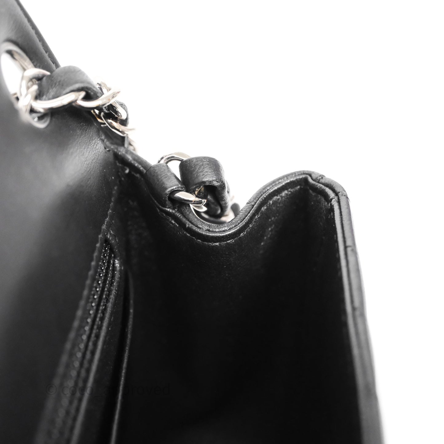 Chanel Mini Square Black Lambskin Chervon Bag Silver Hardware