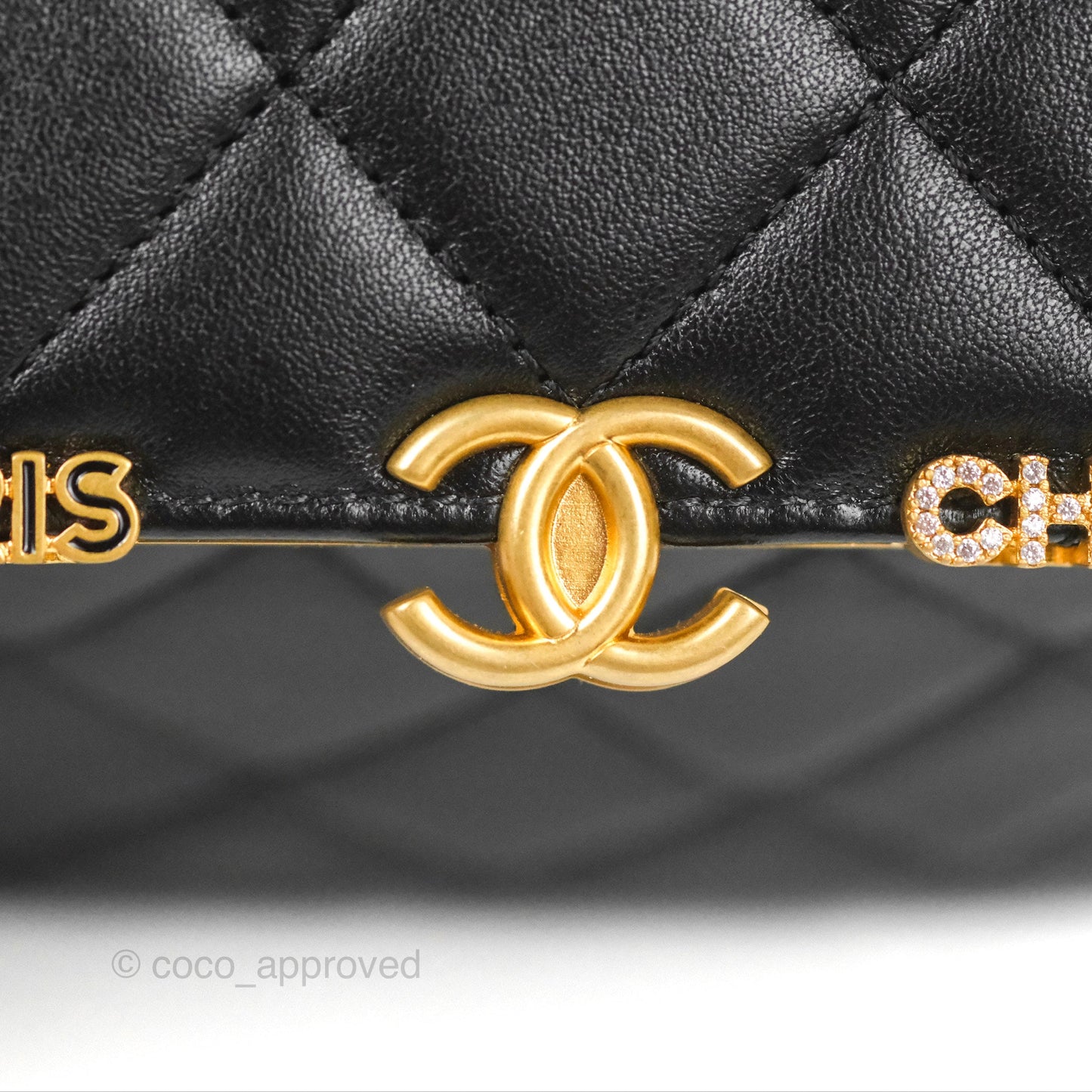 Chanel Logo Crystal Kiss-lock Vanity with Chain Black Lambskin 23C