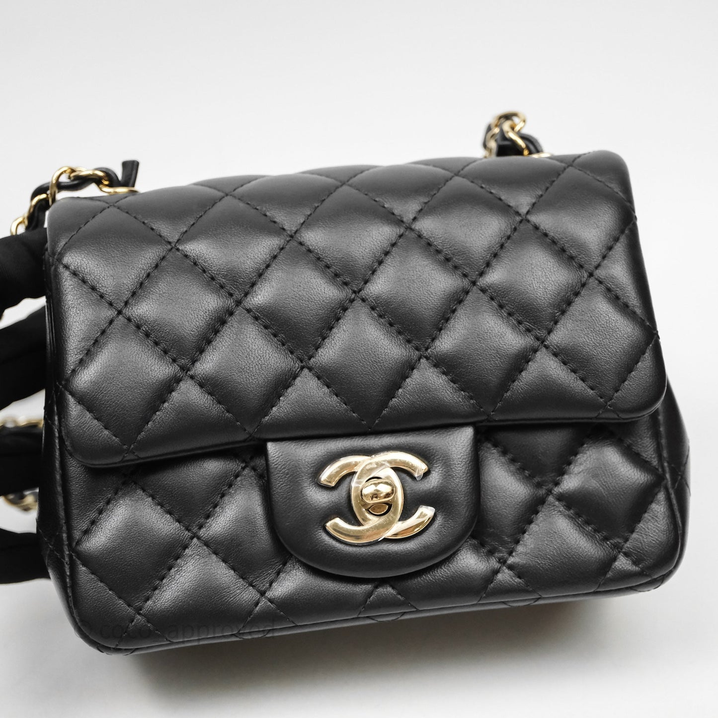 Chanel Mini Square Quilted Black Lambskin Gold Hardware