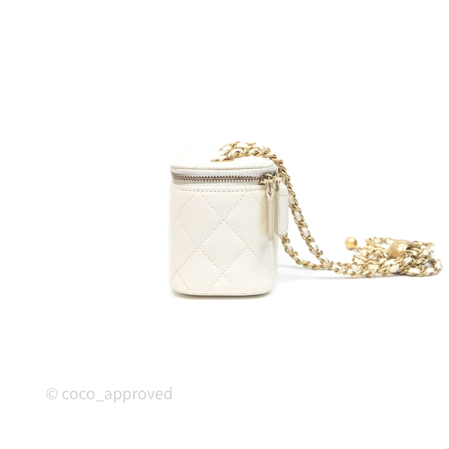 Chanel Mini Pearl Crush Vanity With Chain Ivory White Aged Gold Hardware