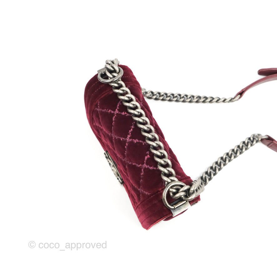 Chanel Small Boy Burgundy Velvet Ruthenium Hardware
