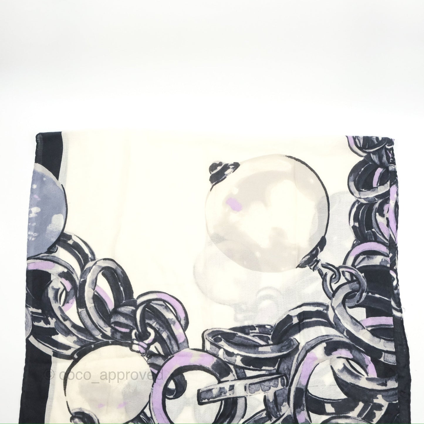 Chanel Pearl Chain CC Print Scarf Wool/Cashmere/Silk Ivory Black