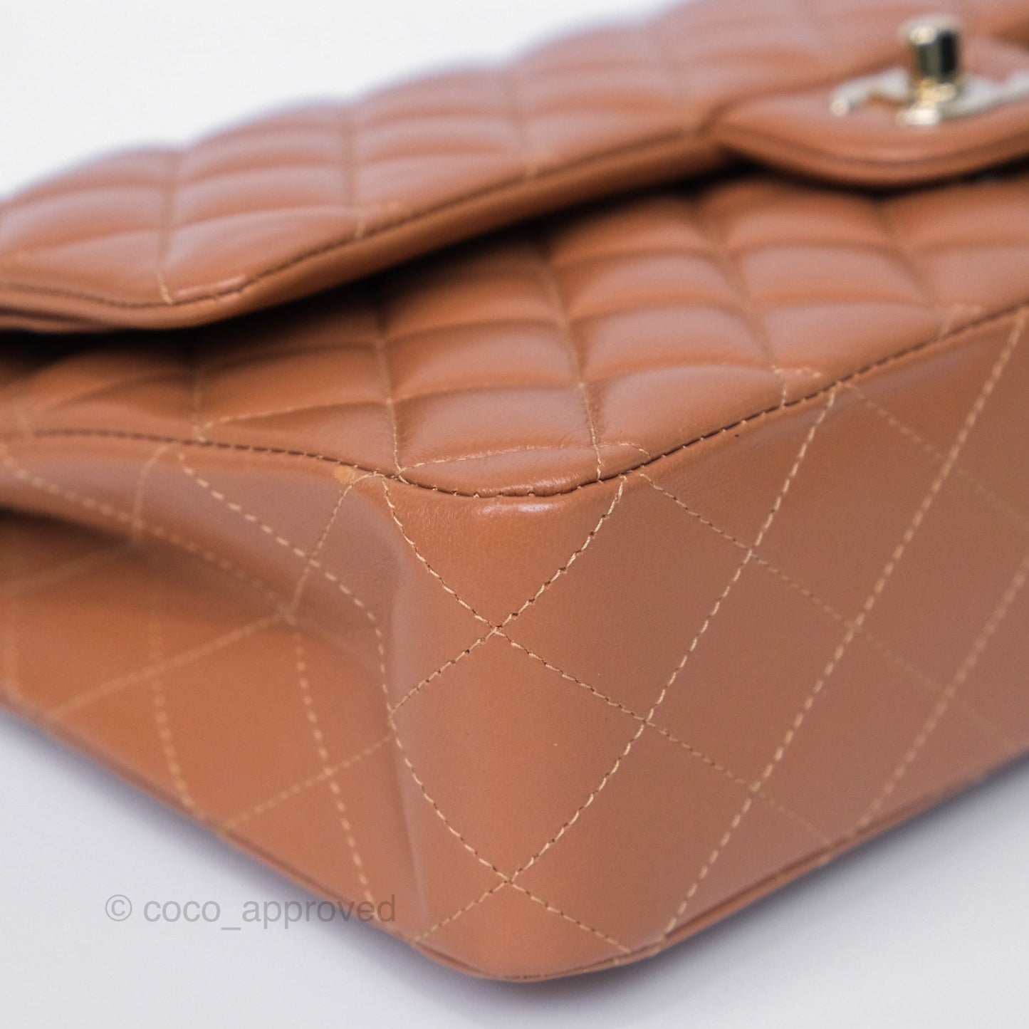 Chanel Medium Classic Quilted Flap Dark Beige Caramel Lambskin Gold Hardware