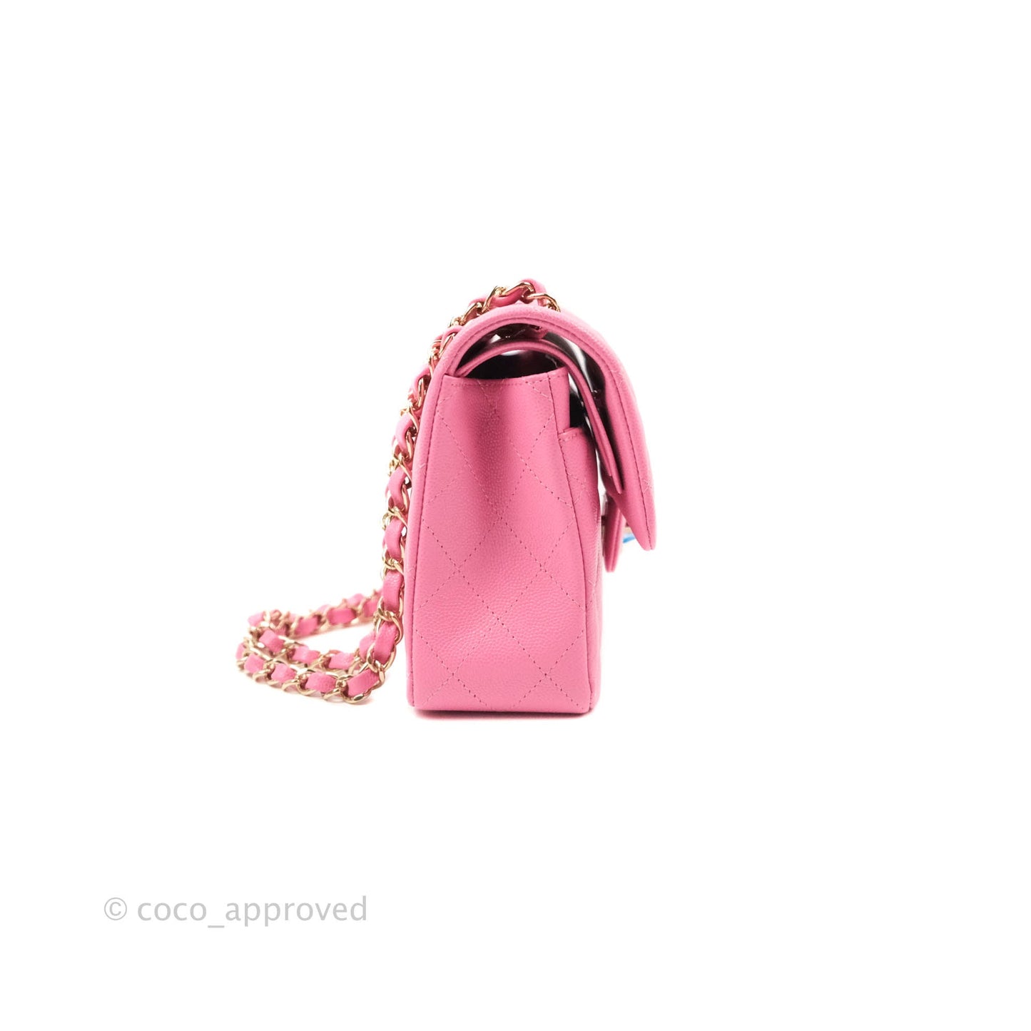 Chanel Classic Quilted S/M Small Double Flap Pink Caviar Gold Hardware 21P