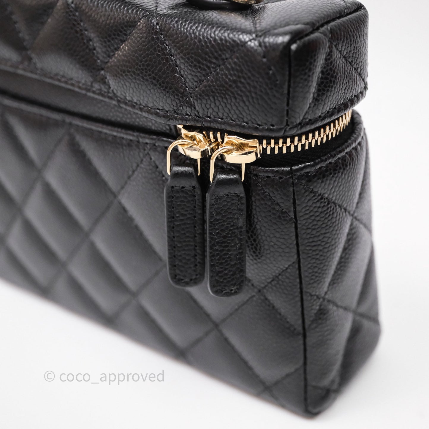 Chanel Top Handle Long Vanity with Chain Black Caviar Gold Hardware