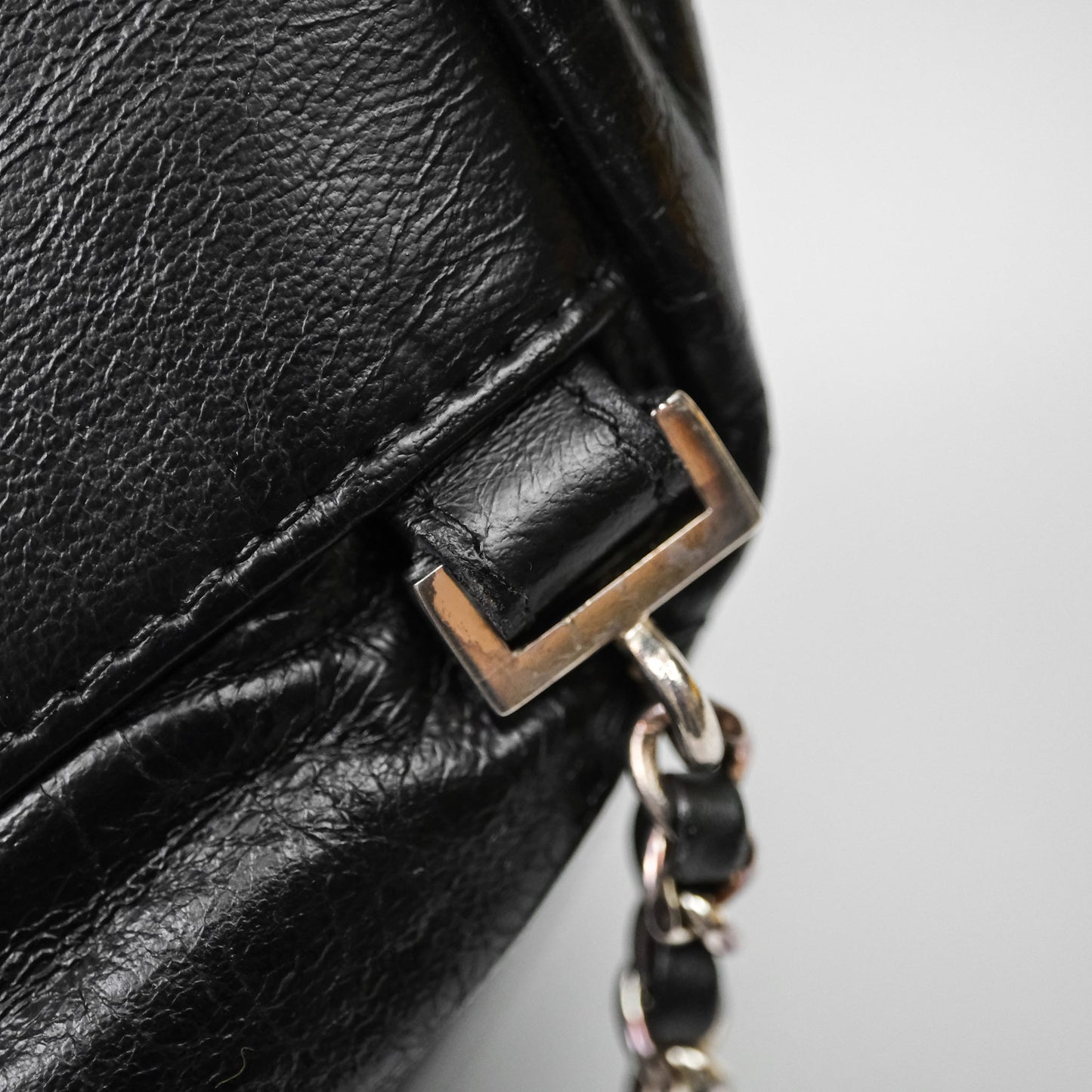 Chanel Vintage CC Drawstring Bag Black Calfskin Silver Hardware