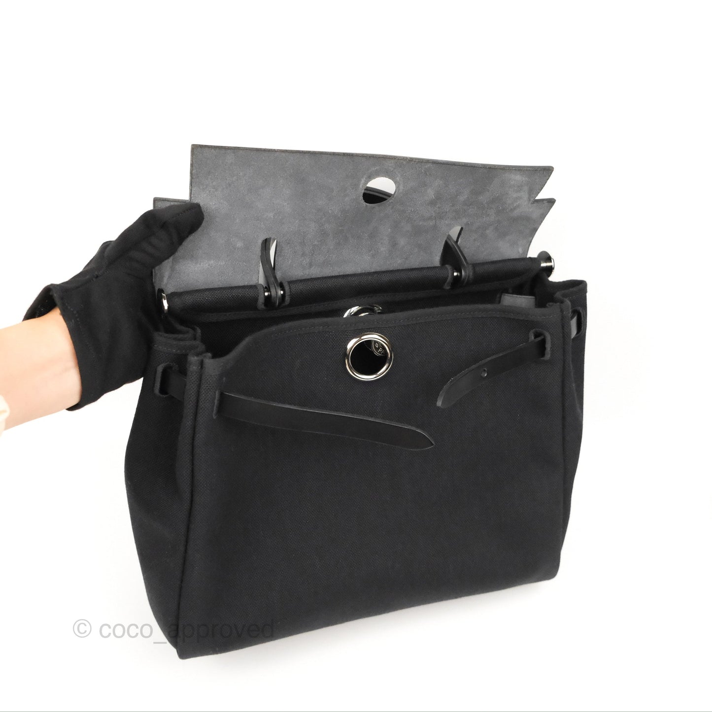 Hermès Herbag Zip 31 Retourne Black Canvas Palladium Hardware