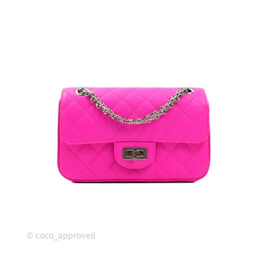 Chanel Mini Reissue 224 Fuchsia Neon Pink Goatskin Silver Hardware